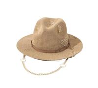 Generico Cappello di Paglia con monogramma RB, Parte Superiore concava e Spilla a Catena, Cappello da Sole Estivo per Spiaggia e Ombra all'aperto(F2298 Camel)