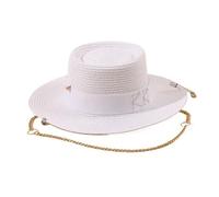 Generico Cappello di Paglia con monogramma RB, Parte Superiore concava e Spilla a Catena, Cappello da Sole Estivo per Spiaggia e Ombra all'aperto(F2152White)
