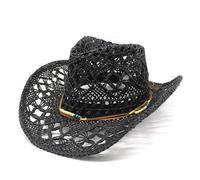 Generico Cappello di Paglia Donna Cappello da Cowboy, Unisex, Hollow out out Cowboy Sun Hat, Wide Brim, Straw Cowboys Hats Vintage Western Straw Cowgirl Hats per Arrampicata Escursionismo Campeggio