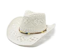 Generico Cappello di Paglia Donna Cappello da Cowboy, Unisex, Hollow out out Cowboy Sun Hat, Wide Brim, Straw Cowboys Hats Vintage Western Straw Cowgirl Hats per Arrampicata Escursionismo Campeggio