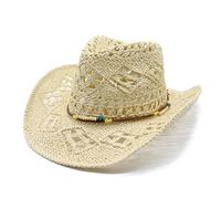 Generico Cappello di Paglia Donna Cappello da Cowboy, Unisex, Hollow out out Cowboy Sun Hat, Wide Brim, Straw Cowboys Hats Vintage Western Straw Cowgirl Hats per Arrampicata Escursionismo Campeggio