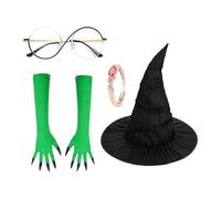 Generico Cappello e guanti da - Costume da nero premium per donne con dispositivo di kit cosplay guanti artiglio verde | Per costumi di feste per eventi di ruolo in film di carnev