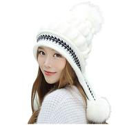 Generico Cappello Fashion Wool Cappelli Donne Mantenere Palla Invernale con Capelli Hemming Maglia Caldo Baseball Caps Felpa Gattini Bambina (White, One Size)