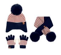 Generico Cappello Sciarpa Guanti per Bambina Set Invernale 3 Pezzi con Pon Pon Berretto di Caldo Sciarpa e Guanti per Neve Invernali per Ragazze Adatto per l'esterno