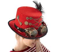 Generico Cappello Steampunk - Cappello a Cilindro con Occhialini | in Feltro Regolabile per Spettacoli Circensi e Fiere Rinascimentali