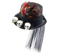 Generico Cappello Steampunk con teschio, Cappello Cosplay Steampunk, a cilindro Steam Punk da uomo, Copricapo da donna e uomo di Halloween con piume, rete nera, adatto a 56-58 cm, per feste
