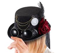Generico Cappello Steampunk Stile Gotico - Premium Ergonomic Punk, Accessorio Cosplay, Con Rosa E Catena, Occhiali Amovibili Per Festival Halloween | Multipurpose Outdoor Indoor Utility Modern