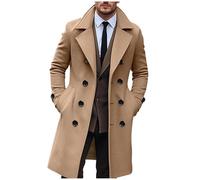 Generico Cappotto Lana Uomo Invernale Lungo Trench Elegante Cappotti da Lavoro Slim Fit Business Trenchcoat Soft Touch Calda Coat Cappotto Lungo Doppiopetto Trench Giacca Sottile Parka Offerta