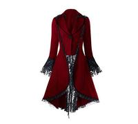 Generico Cappotto Lungo Donna Stile Steampunk Gotico Giacca A Fondo Di Rondine Con Pizzo Ricamato, Chiusura Lacci Posteriori, Abbigliamento Cosplay Per Halloween E Feste In Maschera
