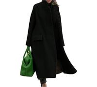 Generico Cappotto Lungo Doppiopetto in Misto Lana Caldo Ed Elegante Da Donna Autunno E Inverno Cappotto Casual Business Oversize Con Revers Classici Alla Moda (Nero,L)