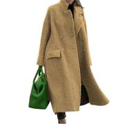 Generico Cappotto Lungo Doppiopetto in Misto Lana Caldo Ed Elegante Da Donna Autunno E Inverno Cappotto Casual Business Oversize Con Revers Classici Alla Moda (Cammello,M)