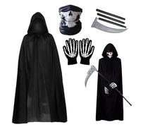 Genérico Cappotto nero con cappuccio, mantello nero di Halloween per uomo con cappuccio | Tunica regolabile lunga unisex per adulti compleanni feste in costume e Role-Play