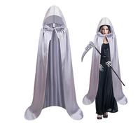 Genérico Cappuccio con cappuccio, mantello da 150 cm, per Halloween e Cosplay di Mago, costume da Cosplay Toga Corvo Lungo Unisex per eventi feste foto, argento, Consulte la descripción