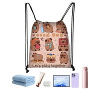 Generico Capybara Backpack | Cute Cartoon Animal Backpackk with Card Badge | Personalised Drawstring Sports Bag for Beach Workout School Travel Hiking Fitness Swimming Outdoor Party