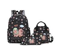 Generico Capybara Backpack Cute Kawaii 3Pcs Set, Funny Going Out Bag (Black)