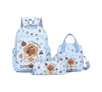 Generico Capybara Backpack Cute Kawaii 3Pcs Set, Funny Going Out Bag (Blue)
