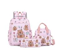 Generico Capybara Backpack Cute Kawaii 3Pcs Set, Funny Going Out Bag (Pink)