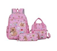 Generico Capybara Backpack Cute Kawaii 3Pcs Set, Funny Going Out Bag (Red)
