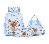 Generico Capybara Backpack Cute Kawaii Backpack 3Pcs Set with Lunch Bag and Pencil Case, Funny Going Out Cartoon Laptop Travel Bag (Blue)