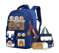 Generico Capybara Backpack Cute Kawaii Backpack 3Pcs Set with Lunch Bag and Pencil Case, Keychain, Funny Going Out Cartoon Bag (Blue)