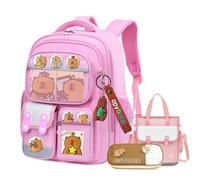 Generico Capybara Backpack Cute Kawaii Backpack 3Pcs Set with Lunch Bag and Pencil Case, Keychain, Funny Going Out Cartoon Bag (Pink)