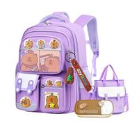 Generico Capybara Backpack Cute Kawaii Backpack 3Pcs Set with Lunch Bag and Pencil Case, Keychain, Funny Going Out Cartoon Bag (Purple)