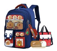 Generico Capybara Backpack Cute Kawaii Backpack 3Pcs Set with Lunch Bag and Pencil Case, Keychain, Funny Going Out Cartoon Bag (Blue red)