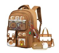 Generico Capybara Backpack Cute Kawaii Backpack 3Pcs Set with Lunch Bag and Pencil Case, Keychain, Funny Going Out Cartoon Bag (Khaki)