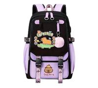 Generico Capybara Backpack Cute Kawaii Backpack Kapibara Laptop Travel Backpacks Funny Going Out Cartoon Bag (Purple E)