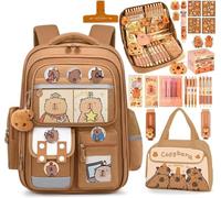 Generico Capybara Backpack for School, Cute Cartoon Large Capacity Bookbag with Lunch Bag & Pencil Case, Waterproof Multifunctional Adjustable Shoulder Strap Bookbag