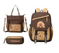 Generico Capybara Backpack Set, Large Capacity Cartoon Bookbag, Waterproof School Bag with Pencil Case, Ideal for Girls, Boys, Kids, Students, Daily Use, Travel and Birthdaym Surprise