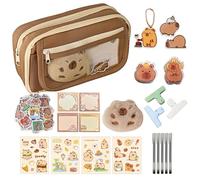 Generico Capybara Pencil Case, Cartoon Stationery Bag, Canvas Pen Holder, Large Capacity Multi-Compartment, School Study Organizer, 22x13x7.5cm/8.66x5.12x2.95 Inches Beige 1 Piece