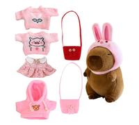 Generico Capybara Plush, Cute 7x Animals Toy, 9.84 Inches Long-Lasting Cuddle Buddy, Surprising Present, Dress-Up Capybara Pillow, Includes Bunny Hat, 4 Clothes, 2 Bags for Adults & Kids