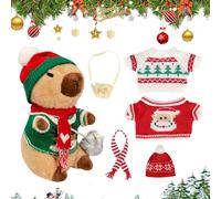 Generico Capybara Plush Toy, Cartoon Animal Doll, Dress Up Accessories Set, Includes 9 Outfits Soft Interactive Design Ideal for Christmas Decor Kids Learning Play, 1 Set