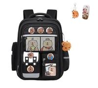 Generico Capybaras Backpack for School,Capybaras Cute Kawaii Cartoon Backpack,Waterproof Cute Kawaii Cartoon Casual Bag, with 1 Plush Pendant, 3 Card, 6 Badge & 1 Pencil case (black)
