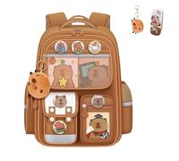 Generico Capybaras Backpack for School,Capybaras Cute Kawaii Cartoon Backpack,Waterproof Cute Kawaii Cartoon Casual Bag, with 1 Plush Pendant, 3 Card, 6 Badge & 1 Pencil case (brown)