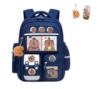 Generico Capybaras Backpack for School,Capybaras Cute Kawaii Cartoon Backpack,Waterproof Cute Kawaii Cartoon Casual Bag, with 1 Plush Pendant, 3 Card, 6 Badge & 1 Pencil case (blue)
