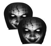 Generico Car Headrest Covers - Polyester Halloween Scary Face 2 Pack | Seat Neck Protectors - Elastic Fabric | Spooky Ghost Pattern | Washable Interior Decor | Sedan SUV Truck RV ATV