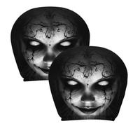 Generico Car Headrest Covers - Polyester Halloween Scary Face 2 Pack | Seat Neck Protectors - Elastic Fabric | Spooky Ghost Pattern | Washable Interior Decor | Sedan SUV Truck RV ATV