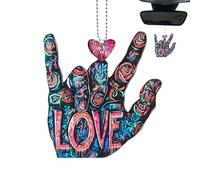 Generico Car Mirror Hanging, Cute Car Charm, Acrylic Heart Hand Gesture Valentine Ornaments Decorative Keychain Pendant Cars Accessories Home Wedding Supplies Management Shield Aesthetic Utility Kit