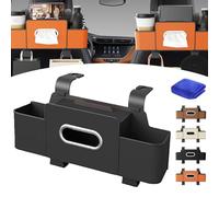 Generico Car Multifunctional Seat Back Waterproof Storage Bag, Universal Hanging Car Backseat Box Organizer with Tissue Box 2 Drink Cup Holder and Hooks, for SUV, Sedan, Truck (Black)