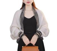 Generico Cardigan Bianco in Maglia da Donna Scialle con Maniche Lunghe Bolero Coprispalle per Autunno Inverno Abito da Sera Sposa Damigelle d'Onore Madre della Sposa