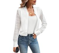 Generico Cardigan Da Donna In Pizzo Trasparente, Bolero A Maniche Lunghe, Leggero, con Cerniera, Elegante, Coprispalle Corto, Bolero, Outwear, Taglia L