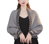 Generico Cardigan Grigio in Maglia da Donna Scialle con Maniche Lunghe Bolero Coprispalle per Autunno Inverno Abito da Sera Sposa Damigelle d'Onore Madre della Sposa