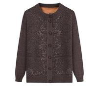 Generico Cardigan Invernale Spesso e Caldo per Nonna - Cardigan Foderato in Pile da Donna, Giacca in Maglia per Mamma Anziana di Mezza età, Classico Maglione Invernale per Signora Anziana, Marrone XL