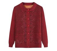 Generico Cardigan Invernale Spesso e Caldo per Nonna - Cardigan Foderato in Pile da Donna, Giacca in Maglia per Mamma Anziana di Mezza età, Classico Maglione Invernale per Vecchie Signore, Rosso M