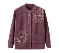 Generico Cardigan Lavorati A Maglia per Donne Anziane, Maglione da Donna di Mezza età, Rosa, Fiore, Nonna, Indossa Un Top Casual Morbido E Caldo per L'Autunno E l'inverno, Color caffè L