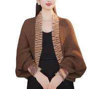 Generico Cardigan Lavorato A Maglia Color caffè da Donna Scialle con Maniche Lunghe Bolero Coprispalle per Autunno Inverno Abito da Sera Sposa Damigelle d'Onore Madre della Sposa