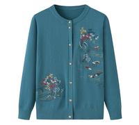 Generico Cardigan Lavorato a Maglia per Donna di Mezza età E anziana, Casual, con Collo Alto, con Ricamo a Mano, da Mamma, Caldo, Cappotto, Giacca, Primavera E Autunno, Blu L