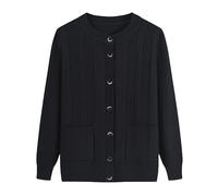 Generico Cardigan Lavorato A Maglia per Donne di Mezza età e Anziane, Cardigan A Trecce Aran A Maniche Lunghe, Elegante Cappotto con Tasche da Nonna, Giacca da Donna Anziana in Maglia Nera L